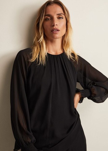 Phase Eight Aria Chiffon Double Layer T Shirts Black Canada | CFQGZA-948